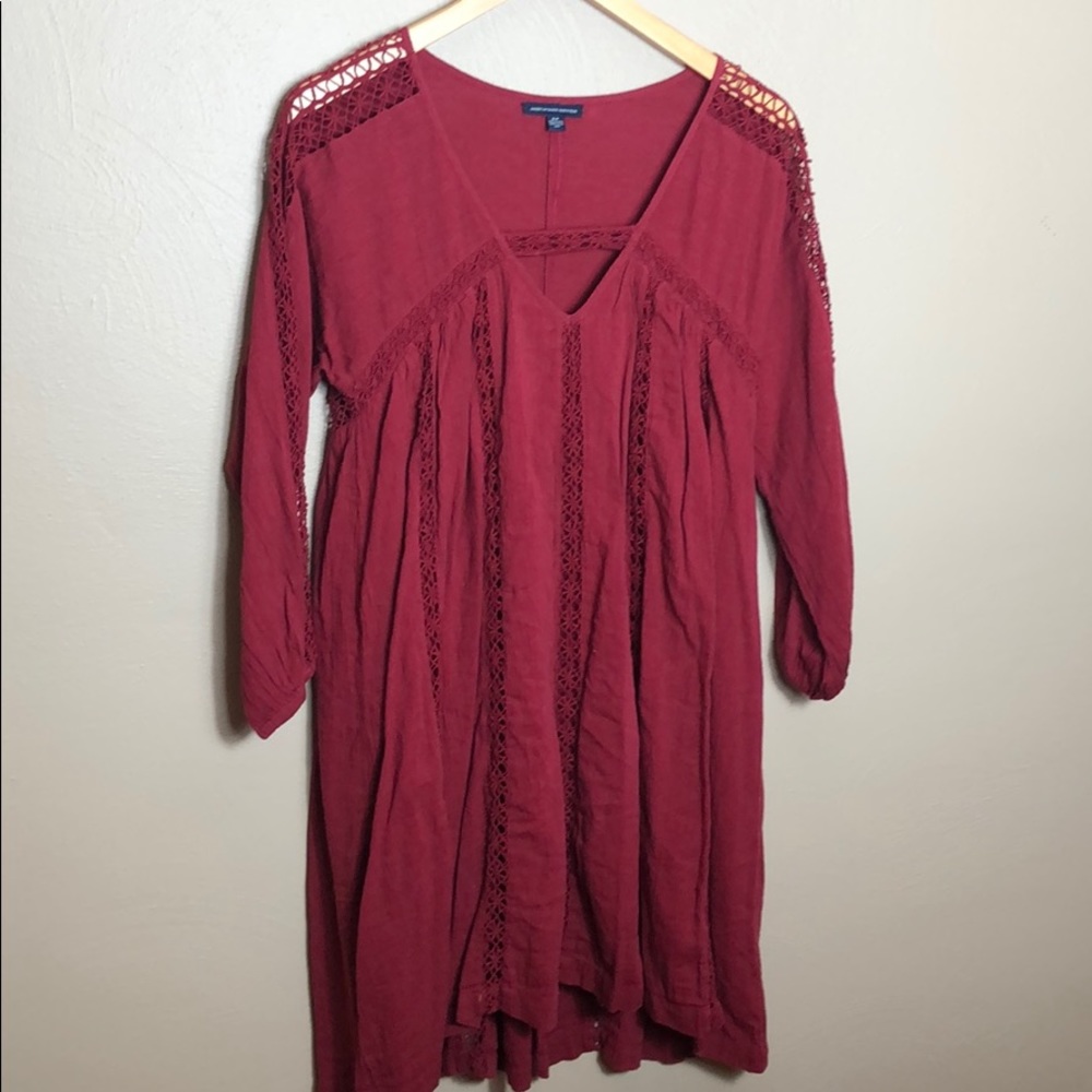American Eagle Maroon Crochet Detailed Dress